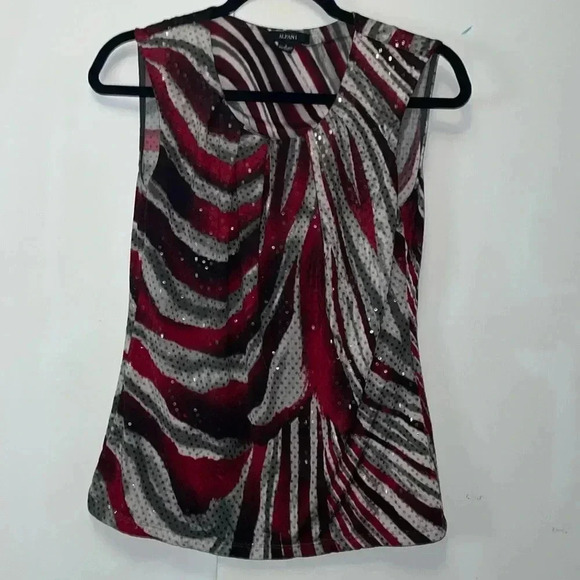 🛑Sold🛑 Alfani Red & Gray Shine Top-Small - Picture 1 of 4
